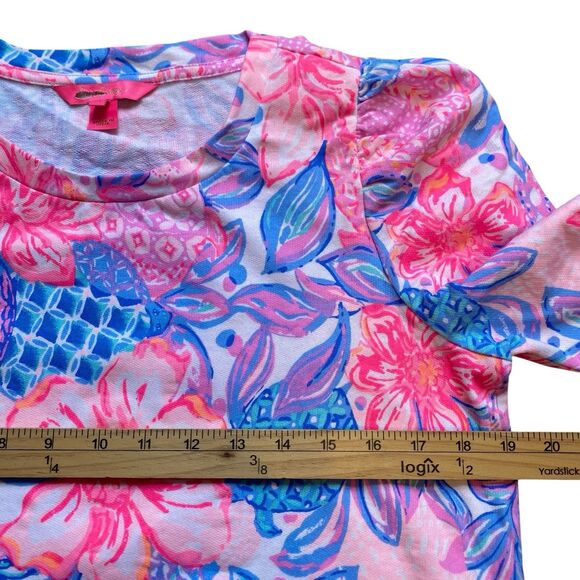 Lilly Pulitzer Jansen Sweatshirt M Pink Blue Puff Sleeve Resort Coastal Cruise - Picture 3 of 7